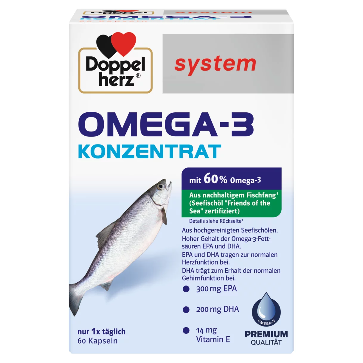 Abbildung der Produktverpackung Doppelherz system OMEGA-3 KONZENTRAT Frontansicht